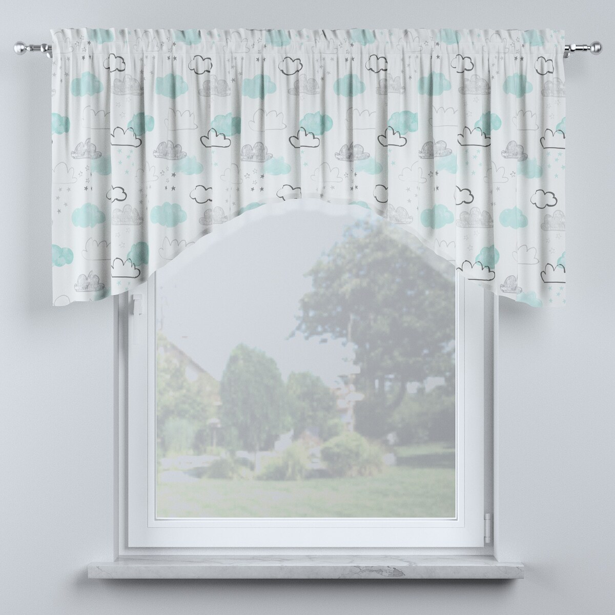 Lambrekin łuk 200x75 ecru-niebieski