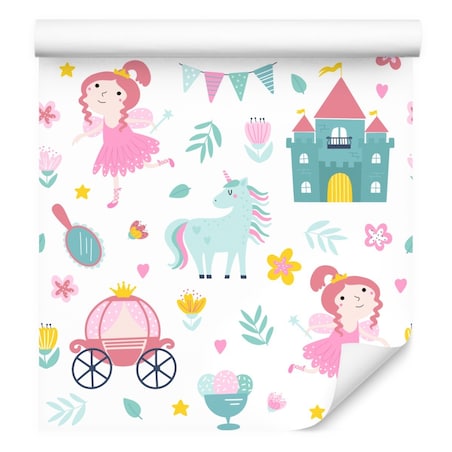 Tapeta Dla Dziewczynki Jednorożce WRÓŻKI Zamki Kwiatki