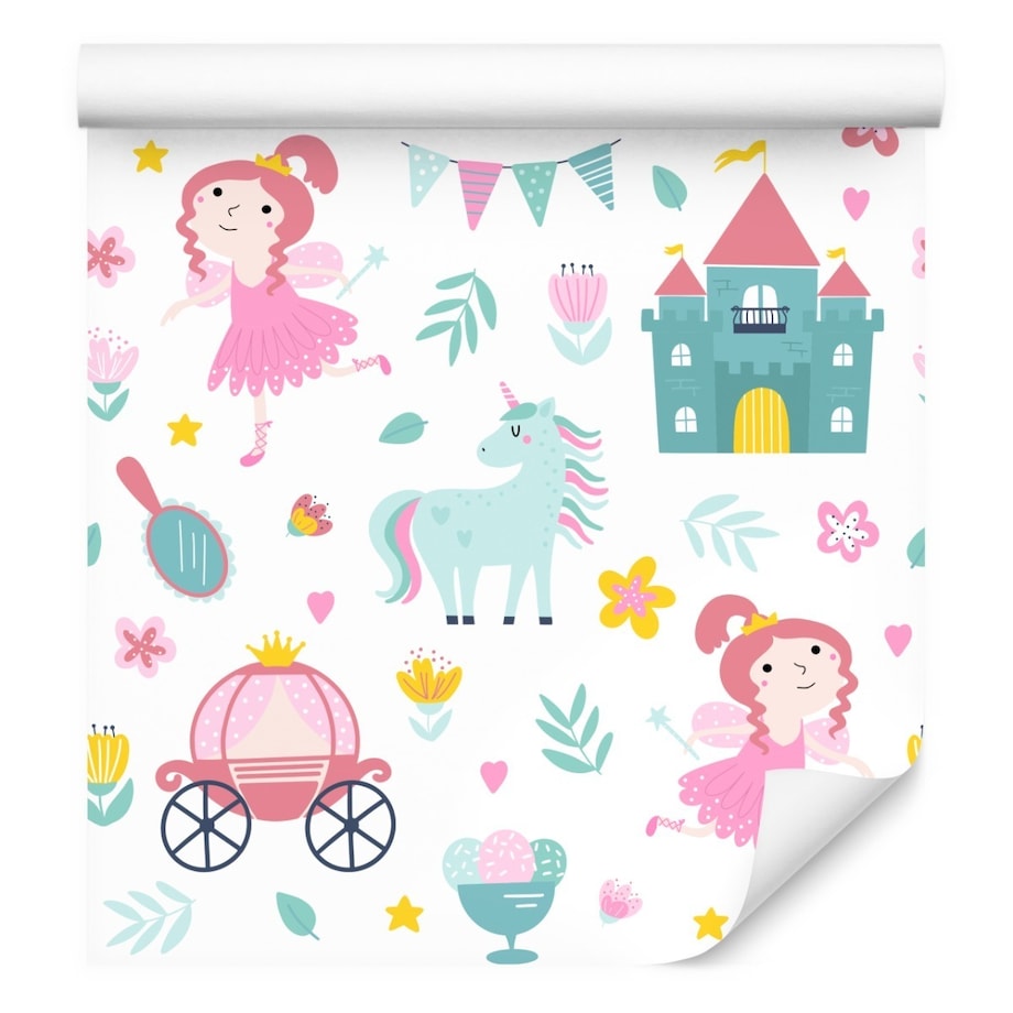 Tapeta Dla Dziewczynki Jednorożce WRÓŻKI Zamki Kwiatki