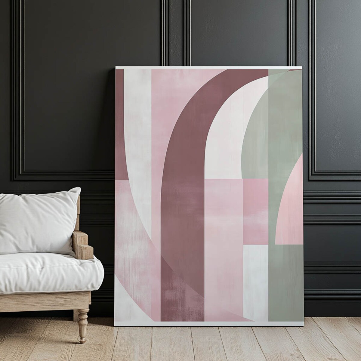 Elegancka Abstrakcja w Różu i Zieleń, 50x70 cm, bez ramy, płótno premium na blejtramie