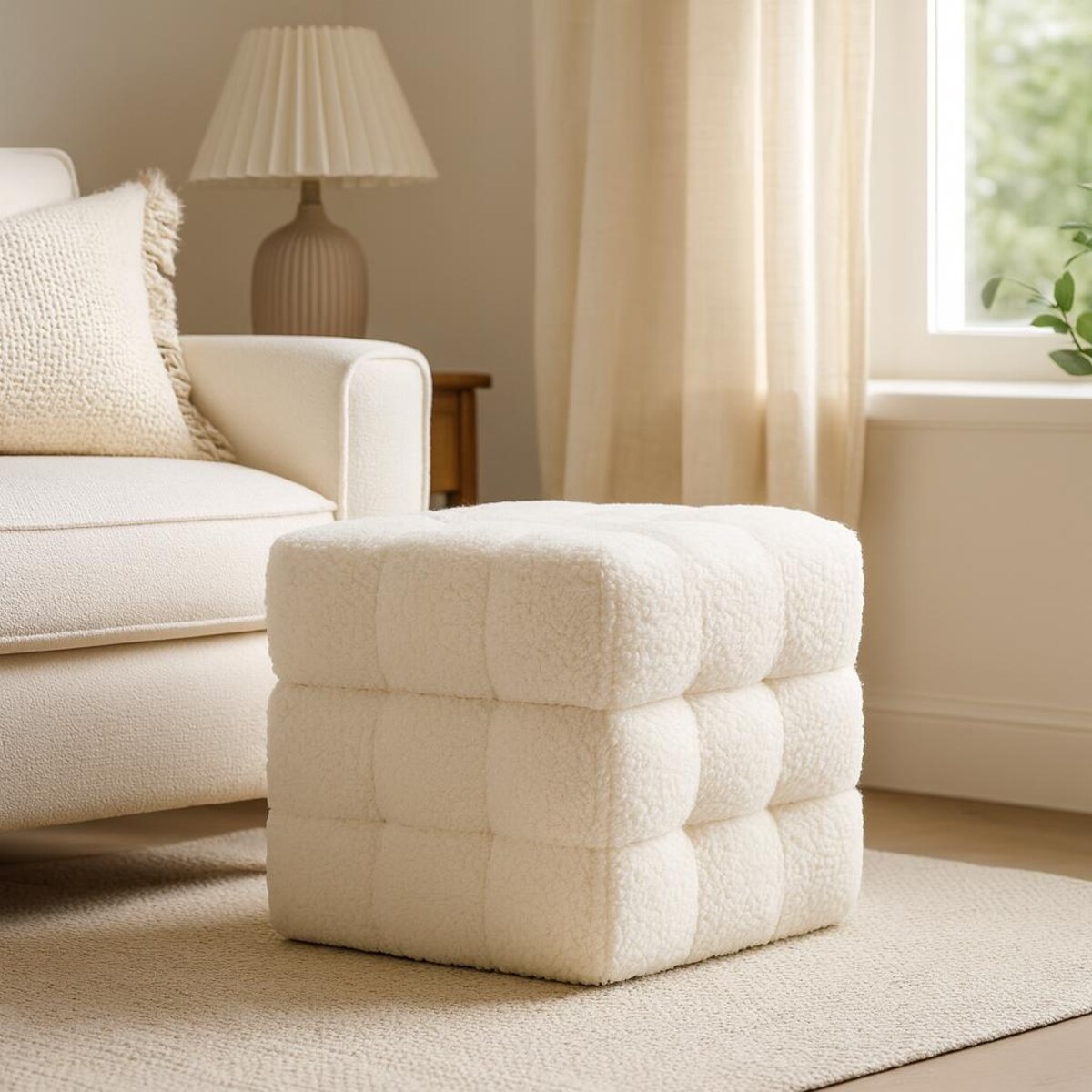 Pufa ze schowkiem kostka SQUARE, tapicerka baranek, 38 x 38 x 37 cm