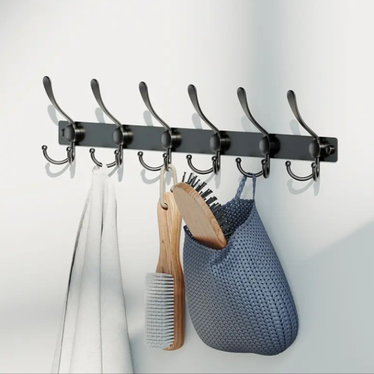 Wieszak ścienny do przedpokoju na ubrania akcesoria czarny haczyki