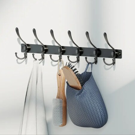 Wieszak ścienny do przedpokoju na ubrania akcesoria czarny haczyki