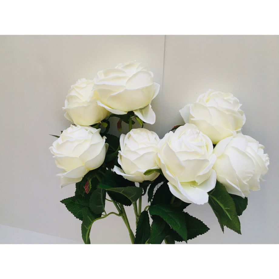BUKIET DUŻY RÓŻA sztuczna BIAŁY LIŚCIE do flakonu święta cmentarz stroik