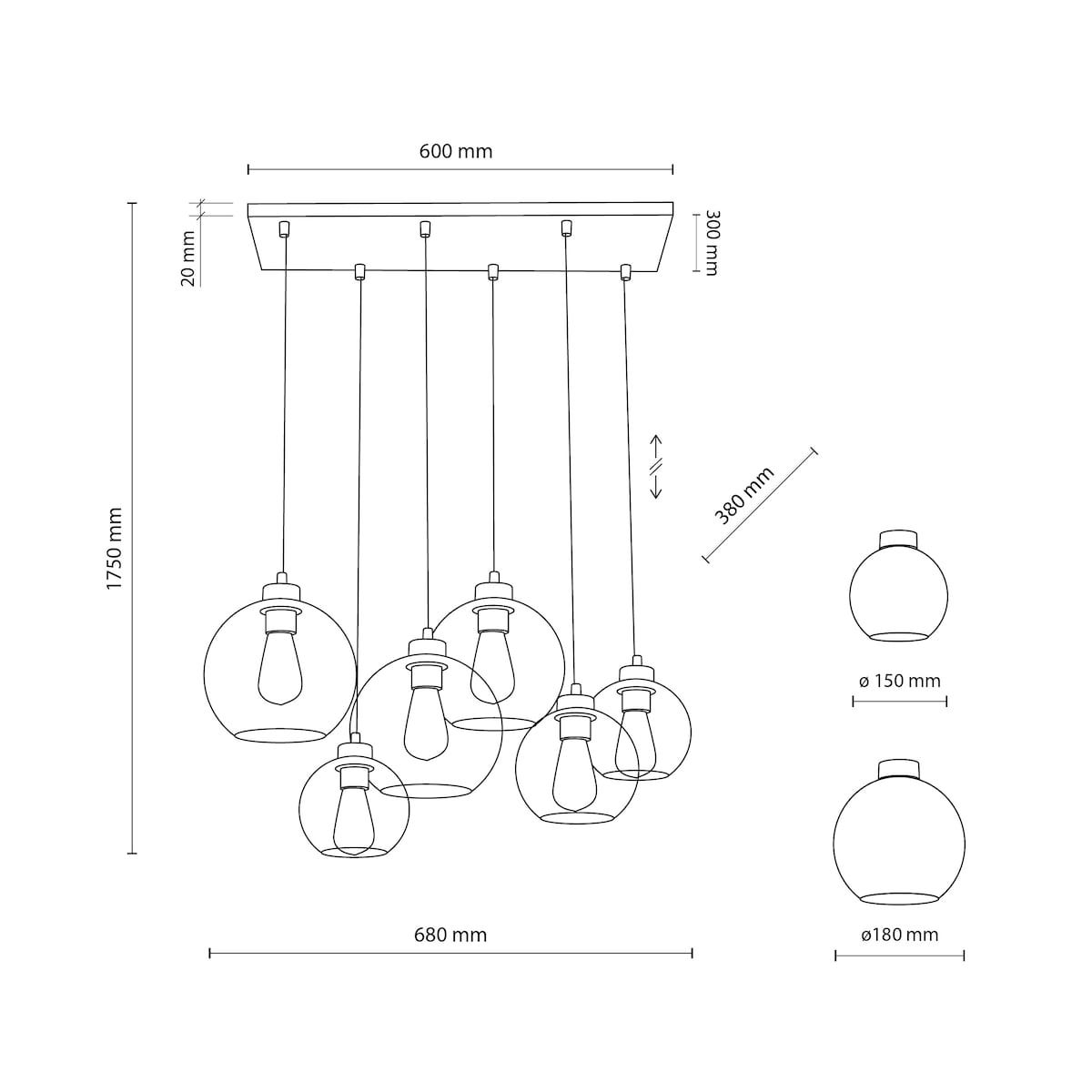 Salonowa lampa wisząca molekułowa Cubus 2833 TK Lighting szklana przydymiona