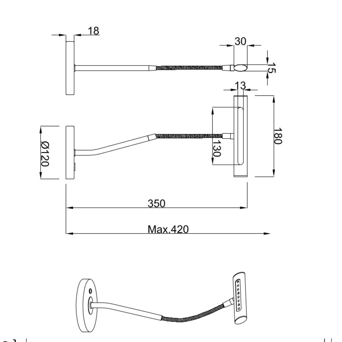 Złoty wysięgnik Curtis 579790108 LED 4W biurkowa lampa z włącznikiem