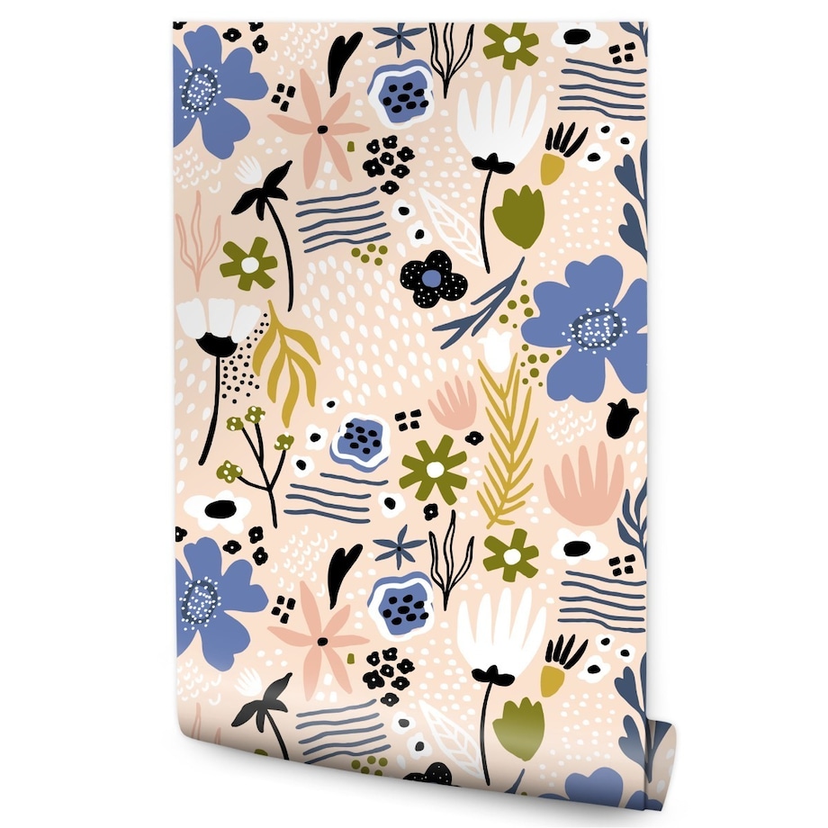 Tapeta Do Salonu Kolorowe KWIATY Styl Skandynawski