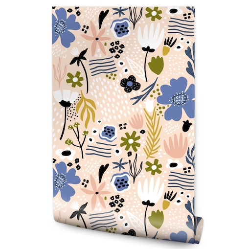 Tapeta Do Salonu Kolorowe KWIATY Styl Skandynawski