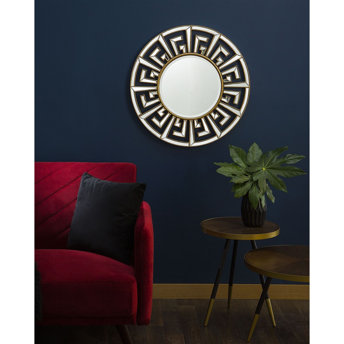 Metalowe okrągłe lustro ścienne ø 70 cm złote FLERS