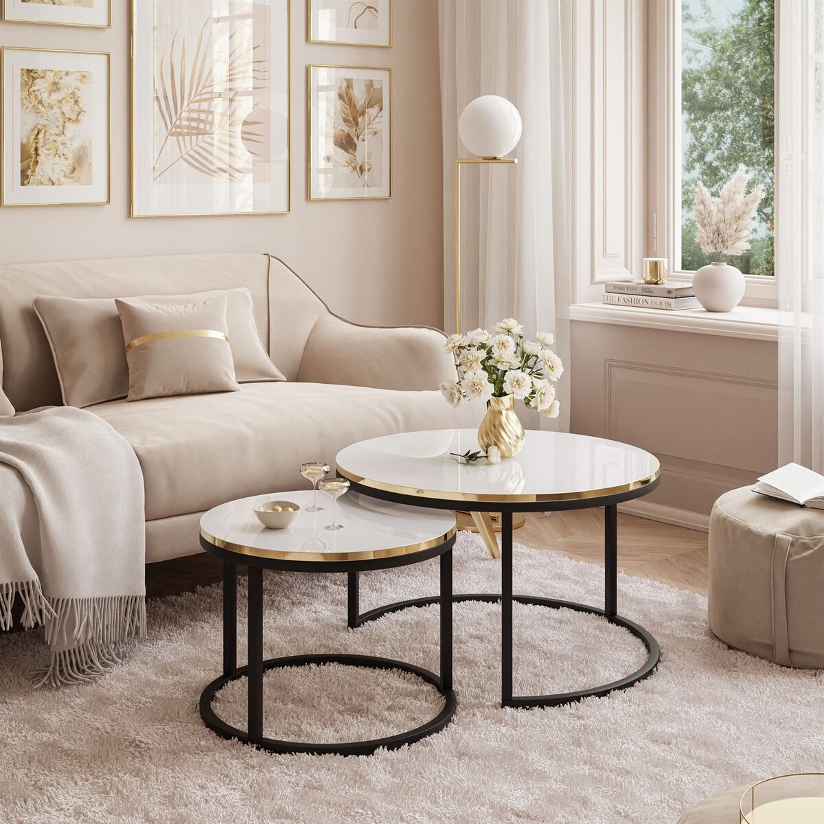 Stolik kawowy 2w1 SOLEIL czarny biały połysk