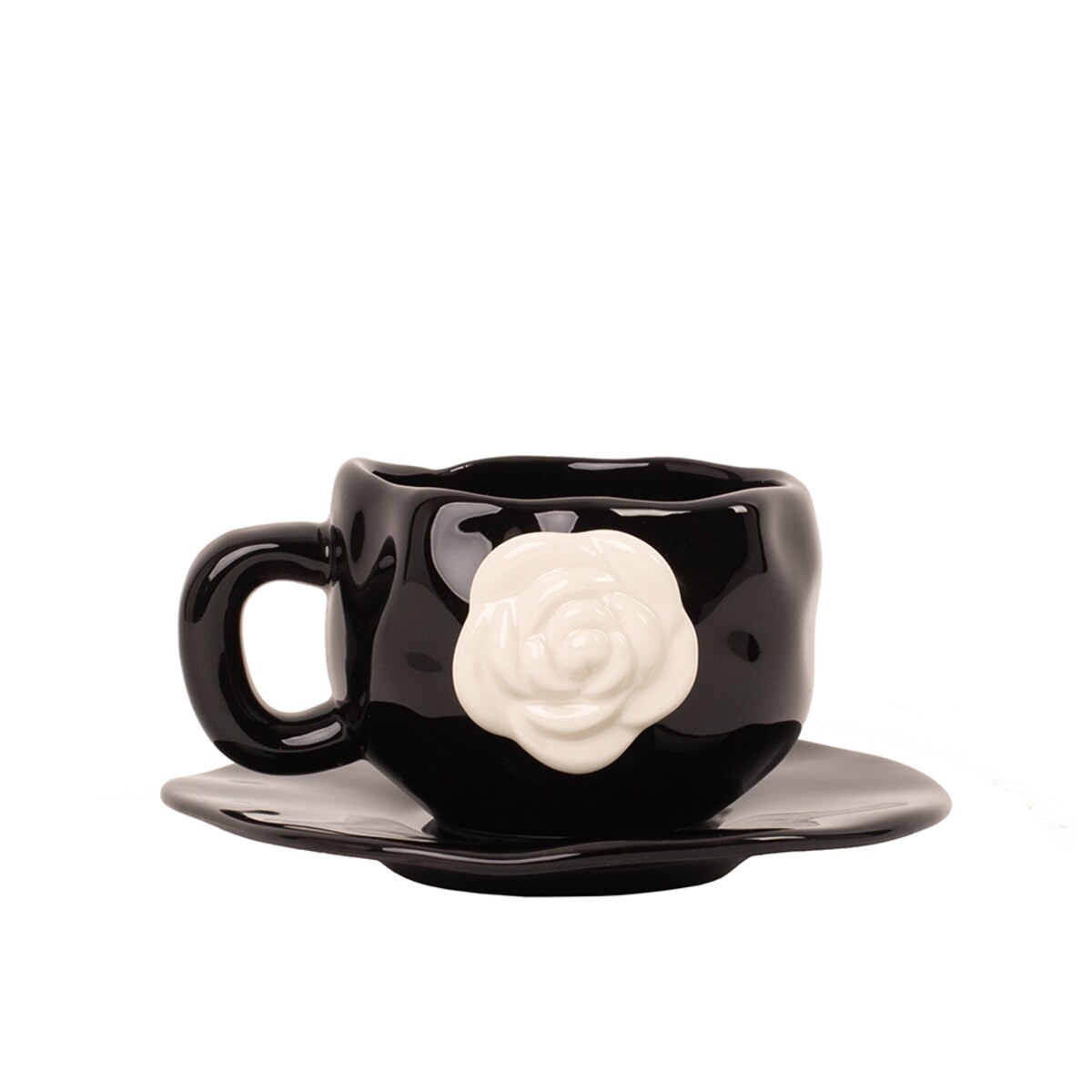 Filiżanka ze spodkiem SHP BIAŁA RÓŻA COCO czarna