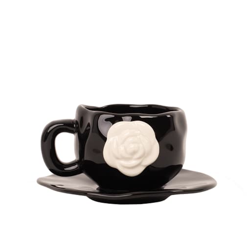 Filiżanka ze spodkiem SHP BIAŁA RÓŻA COCO czarna