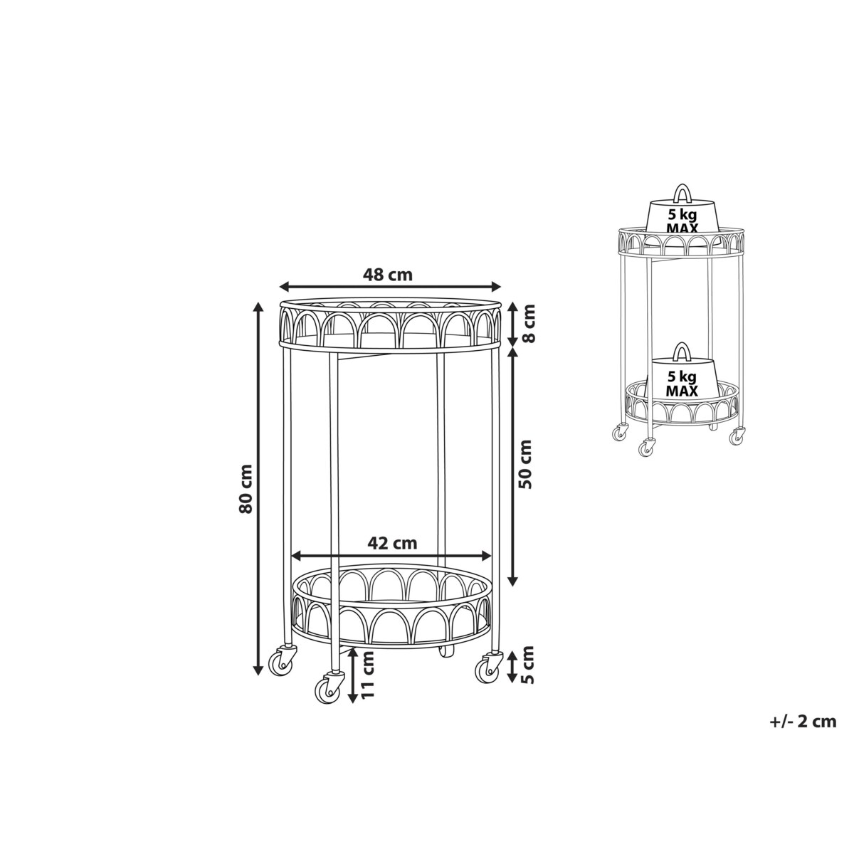 Metalowy wózek kuchenny 2-poziomowy złoty z efektem marmuru SHAFTER
