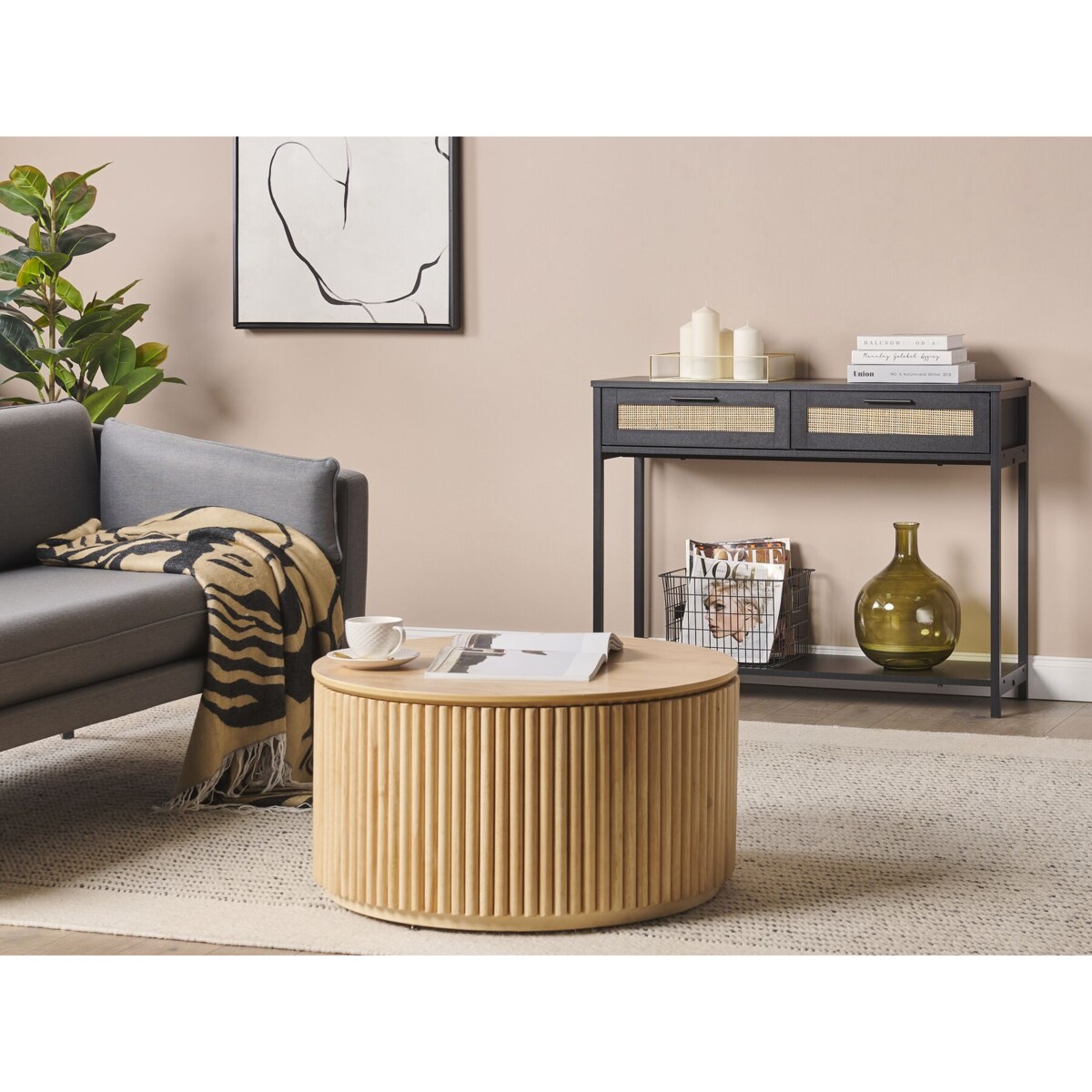 Konsola 2 szuflady fronty rattanowe czarna OPOCO