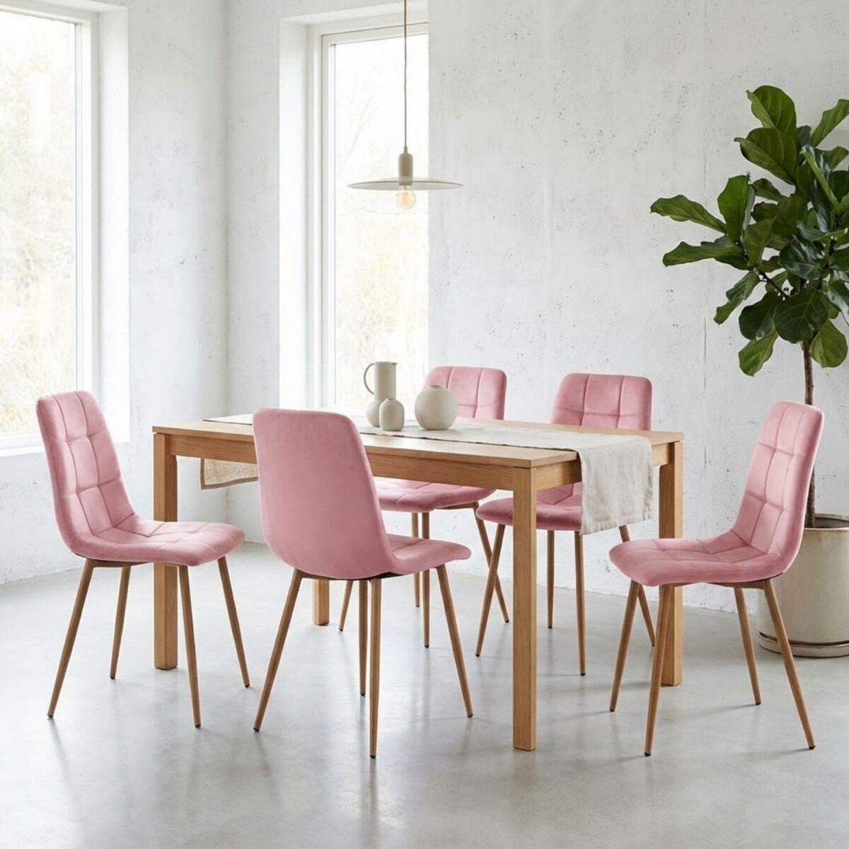 Krzesło tapicerowane do salonu welurowe pikowane różowe