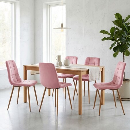 Krzesło tapicerowane do salonu welurowe pikowane różowe
