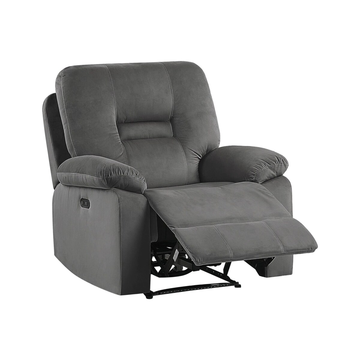 Fotel z elektryczną funkcją relaksu welurowy LED z ładowarką szary BERGEN