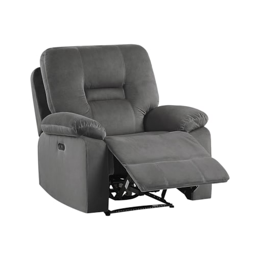 Fotel z elektryczną funkcją relaksu welurowy LED z ładowarką szary BERGEN