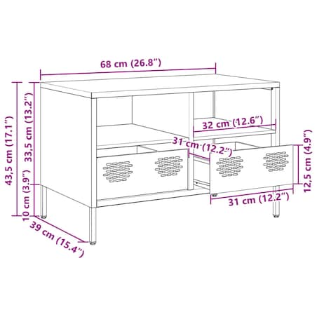 vidaXL Szafka RTV, oliwkowa, 68x39x43,5 cm, stal walcowana na zimno