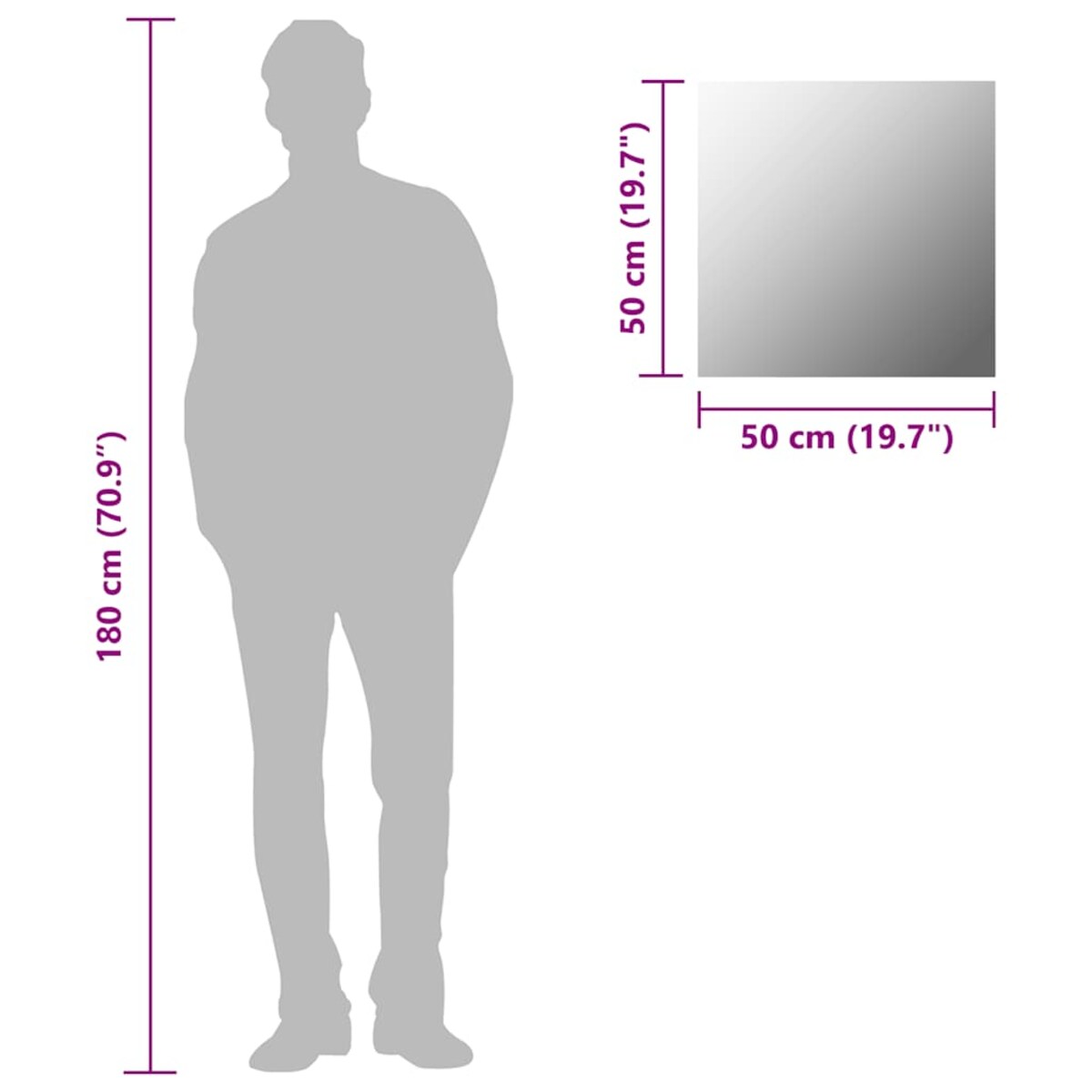 vidaXL Lustro ścienne, 50 x 50 cm, kwadratowe, szklane