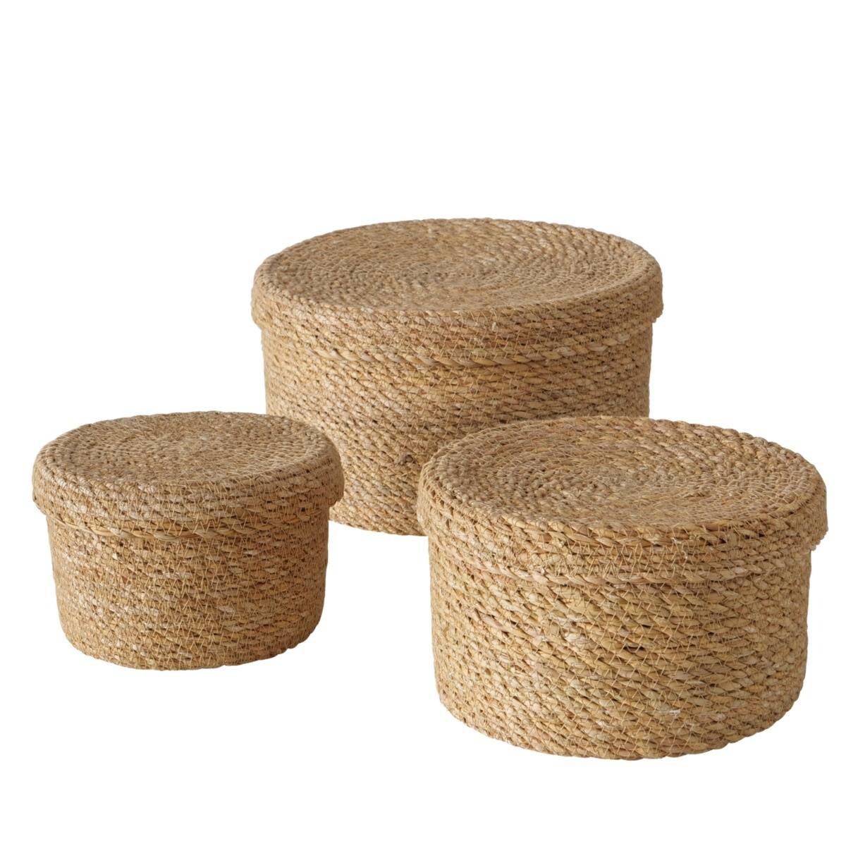 Zestaw koszy z trawy morskiej Sophy, plecione z pokrywką
