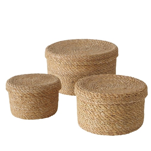 Zestaw koszy z trawy morskiej Sophy, plecione z pokrywką