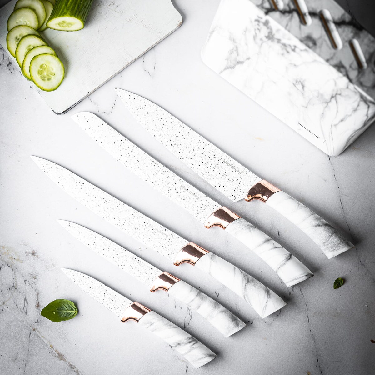 Zestaw noży kuchennych w bloku 5 elementów noże biały KLAUSBERG