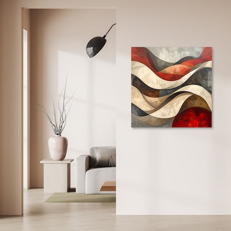 Obraz do salonu sypialni biura, Abstrakcyjne fale w ocieniach czerwieni i beżu