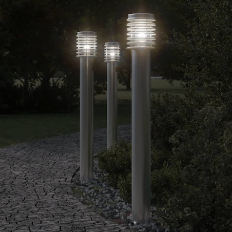 vidaXL Lampa ogrodowa na słupku, srebrna, 100 cm, stal nierdzewna
