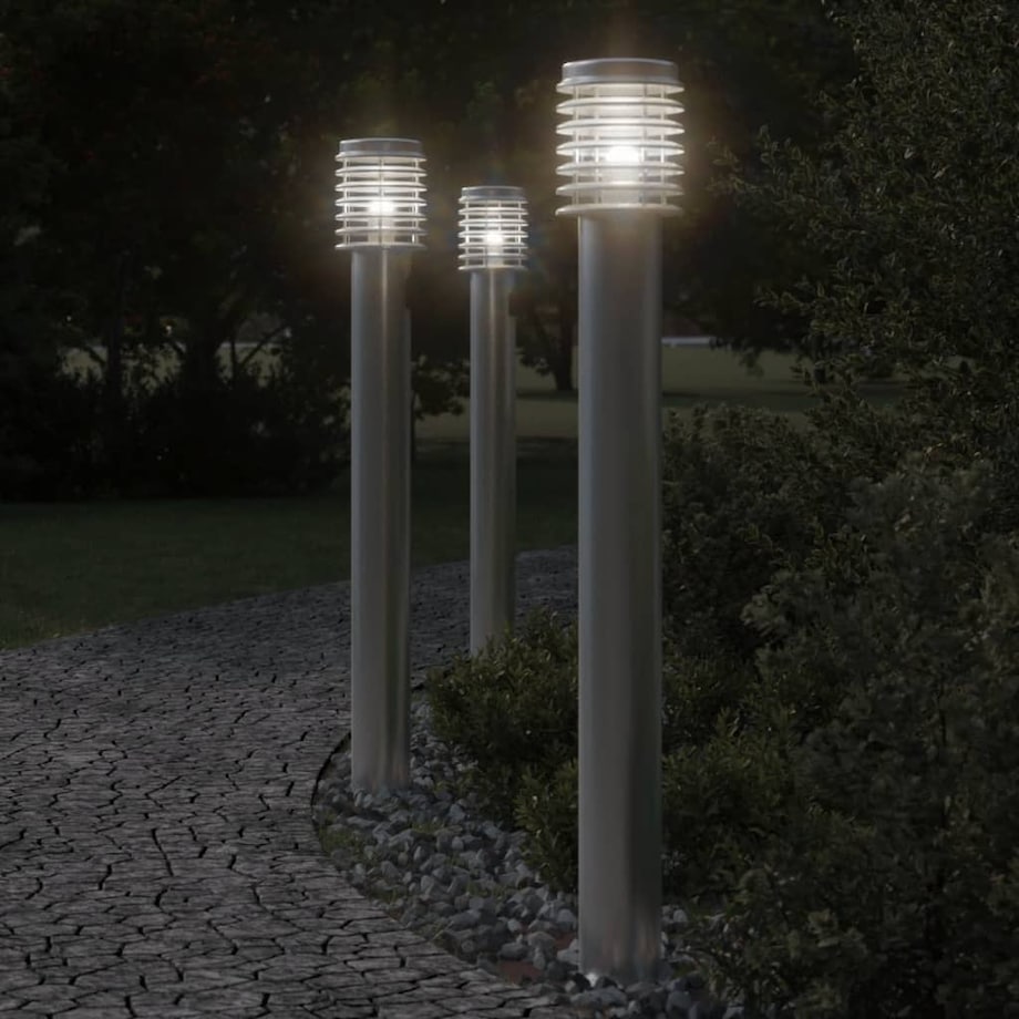vidaXL Lampa ogrodowa na słupku, srebrna, 100 cm, stal nierdzewna