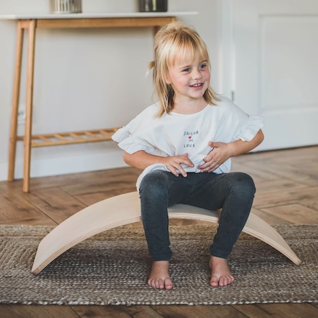 MeowBaby® Deska do Balansowania z filcem 80x30cm dla dzieci. Balance Board naturalny z filcem szarym autostrada