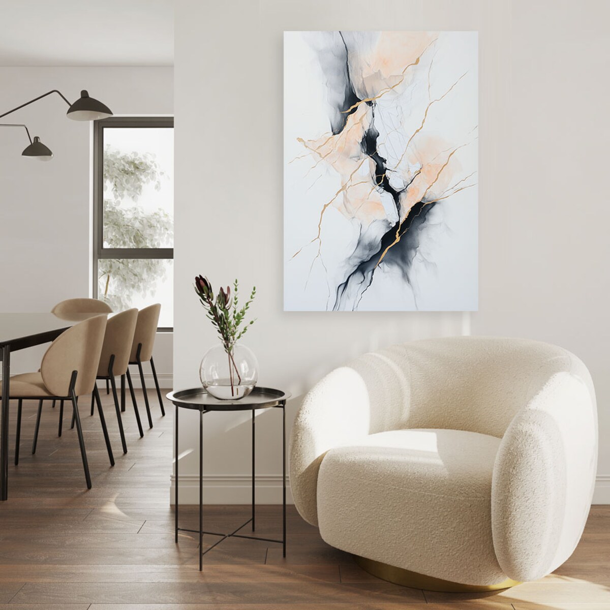 Feeby Obraz do salonu, Abstrakcja Złote Linie pęknięcia szary 40x60