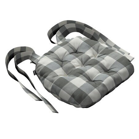 Poduszka na krzesło Marcin, szaro-biała krata (5,5x5,5cm), 40 x 37 x 8 cm, Quadro