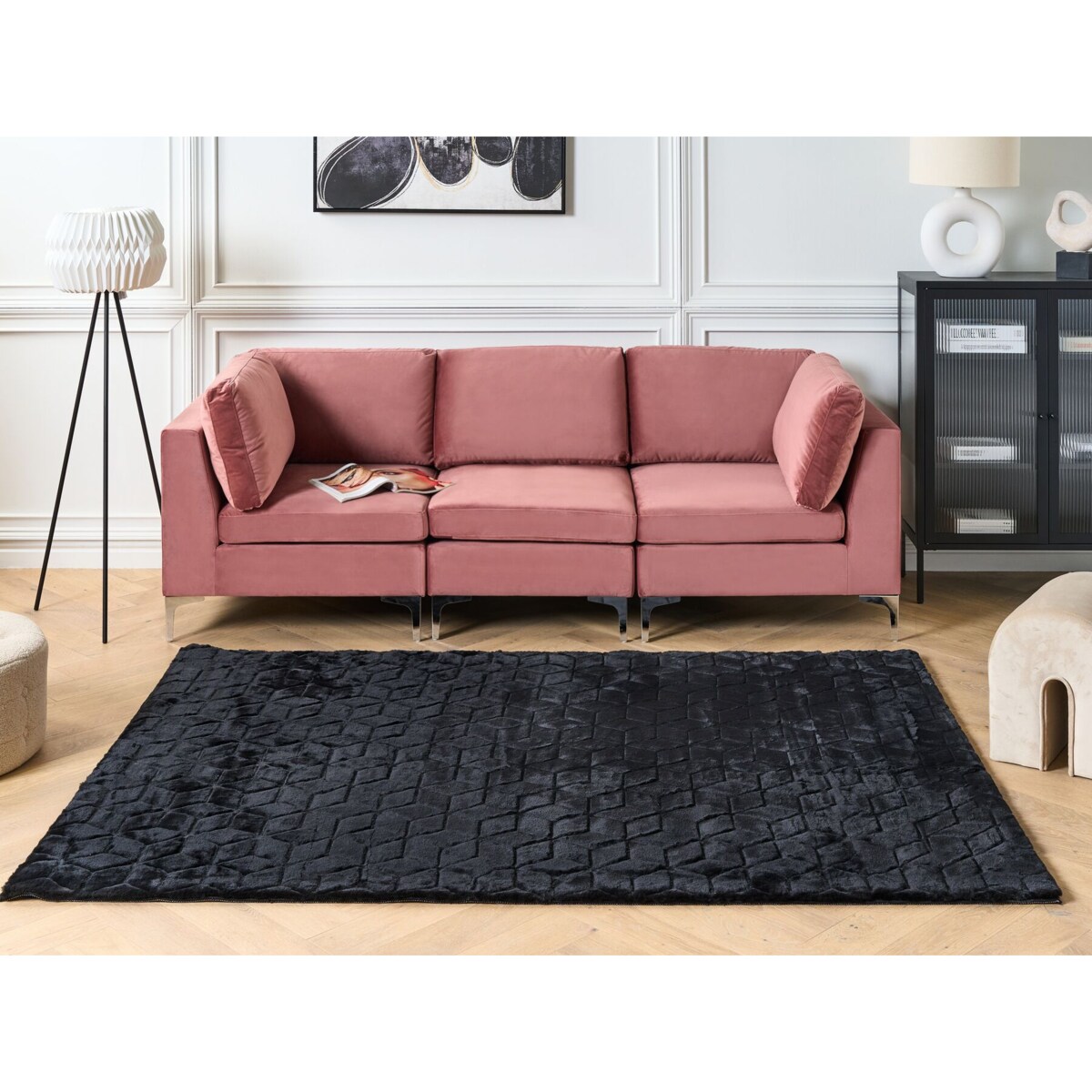 Dywan sztuczne futro królika 160 x 230 cm czarny THATTA