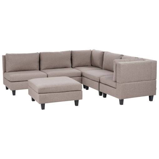 Tapicerowany lewostronny narożnik modułowy 5-osobowy z otomaną brązowy UNSTAD