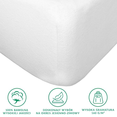 Prześcieradło flanela z gumką 180x200 kolor biały
