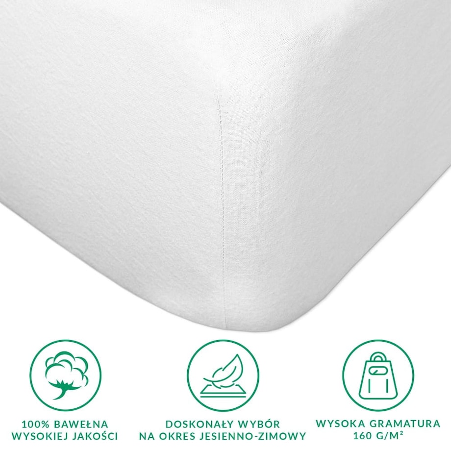 Prześcieradło flanela z gumką 180x200 kolor biały
