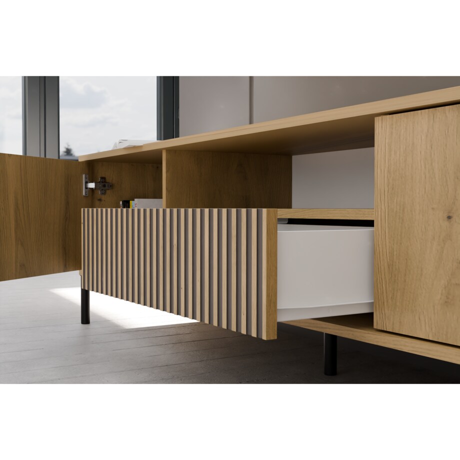 SZAFKA RTV KAMARO 160 DĄB ARTISAN Front ryflowany + Klasyczny