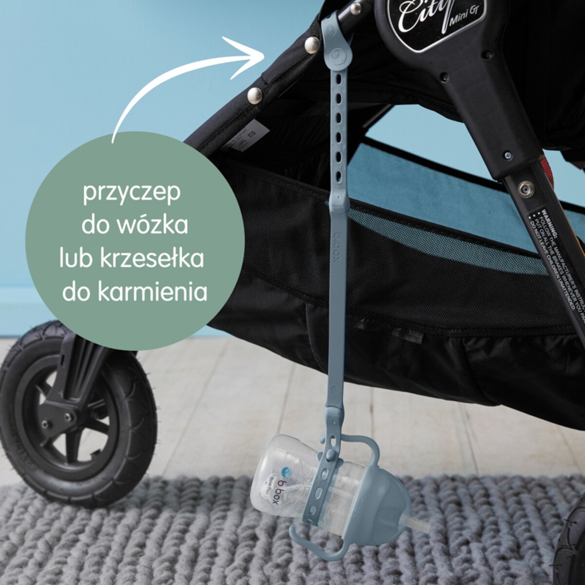 Smycz do bidonu ze słomką dla dzieci błękitna regulowana silikonowa b.box