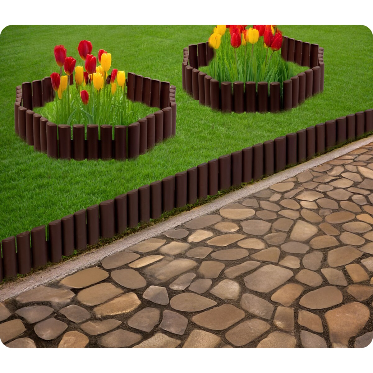 Palisada ogrodowa obrzeże ogrodowe trawnikowe brązowe Plonos tworzywo płotek 220 cm