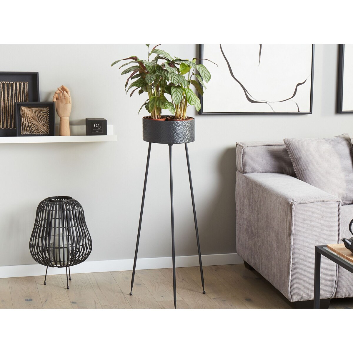 Doniczka na stojaku metalowa 33 x 31 x 88 cm czarna LEIKA