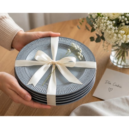 Komplet talerzy deserowych 21 cm 6x niebiesie kamionka nowoczesne do ciast