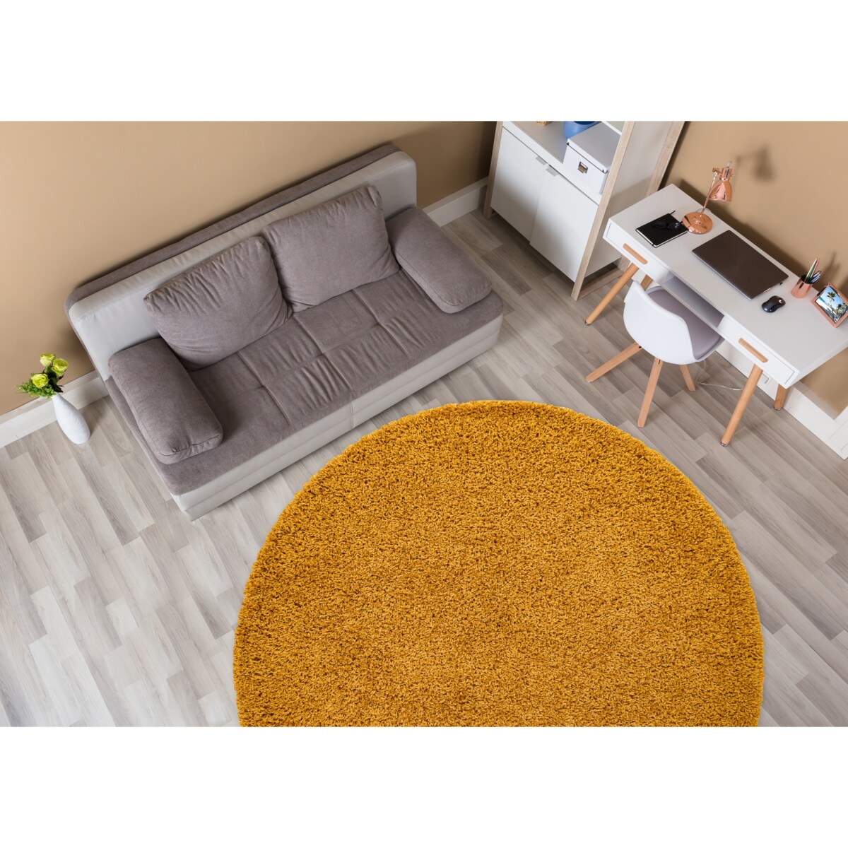 Dywan SOFFI koło shaggy 5cm złoty koło 120 cm