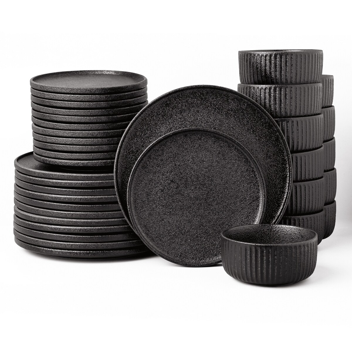 Serwis obiadowy Anun czarny na 12 osób 36 szt. Nowoczesny Do zmywarki Komplet talerzy