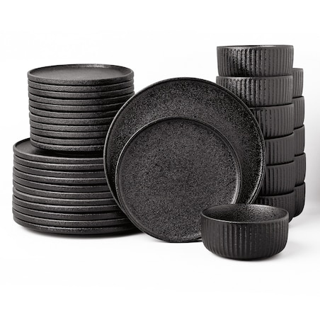 Serwis obiadowy Anun czarny na 12 osób 36 szt. Nowoczesny Do zmywarki Komplet talerzy