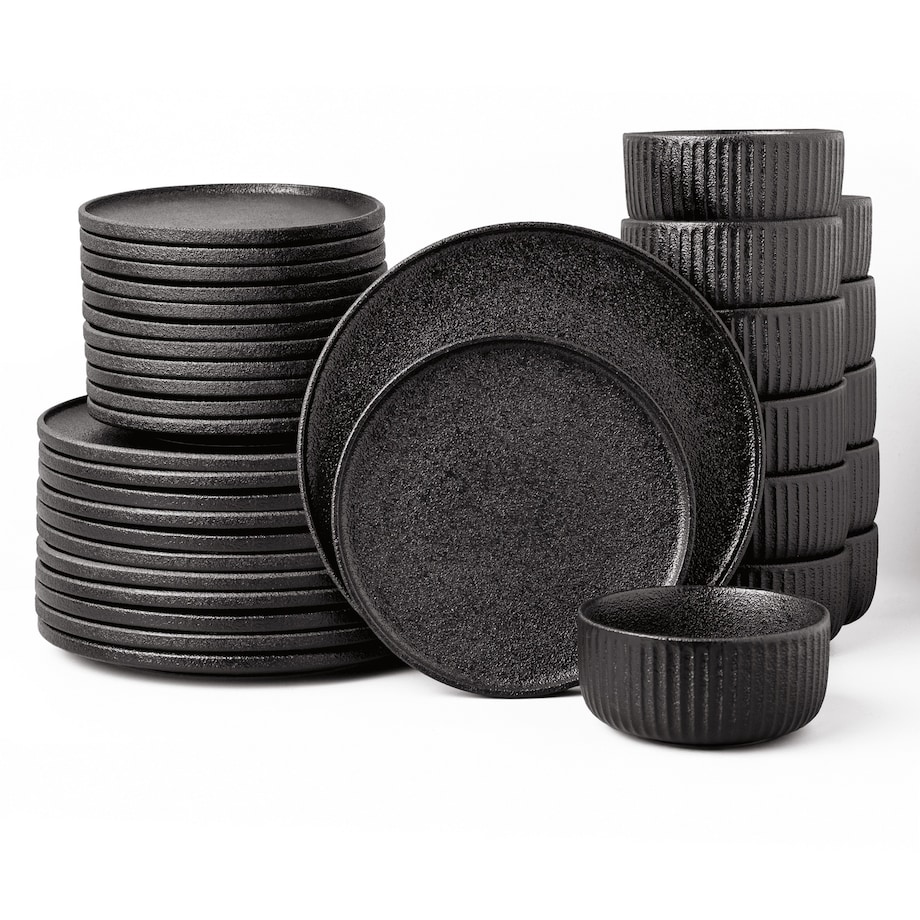 Serwis obiadowy Anun czarny na 12 osób 36 szt. Nowoczesny Do zmywarki Komplet talerzy