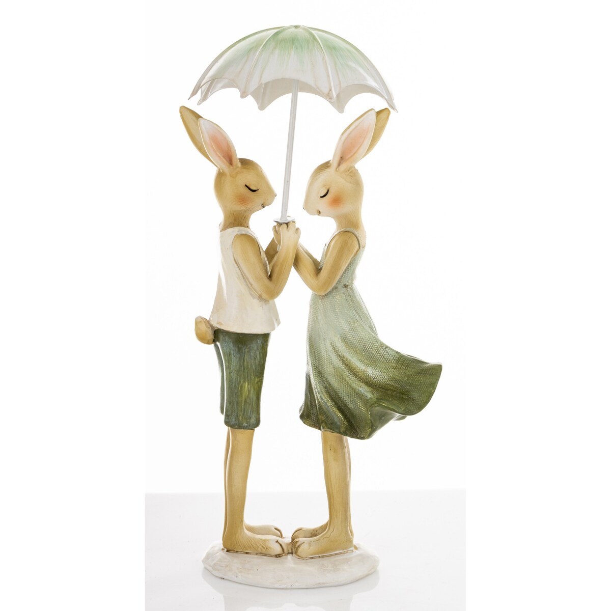Dekoracja - para młodych królików 21x11x5,5 cm pod parasolem