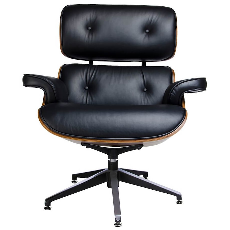 Gabinetowy fotel z podłokietnikami skórzany czarny orzech, King Home