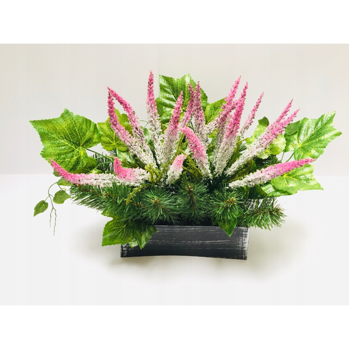 BUKIET STROIK WIĄZANKA SZTUCZNA W DONICY na cmentarz bliskich wrzos pomnik