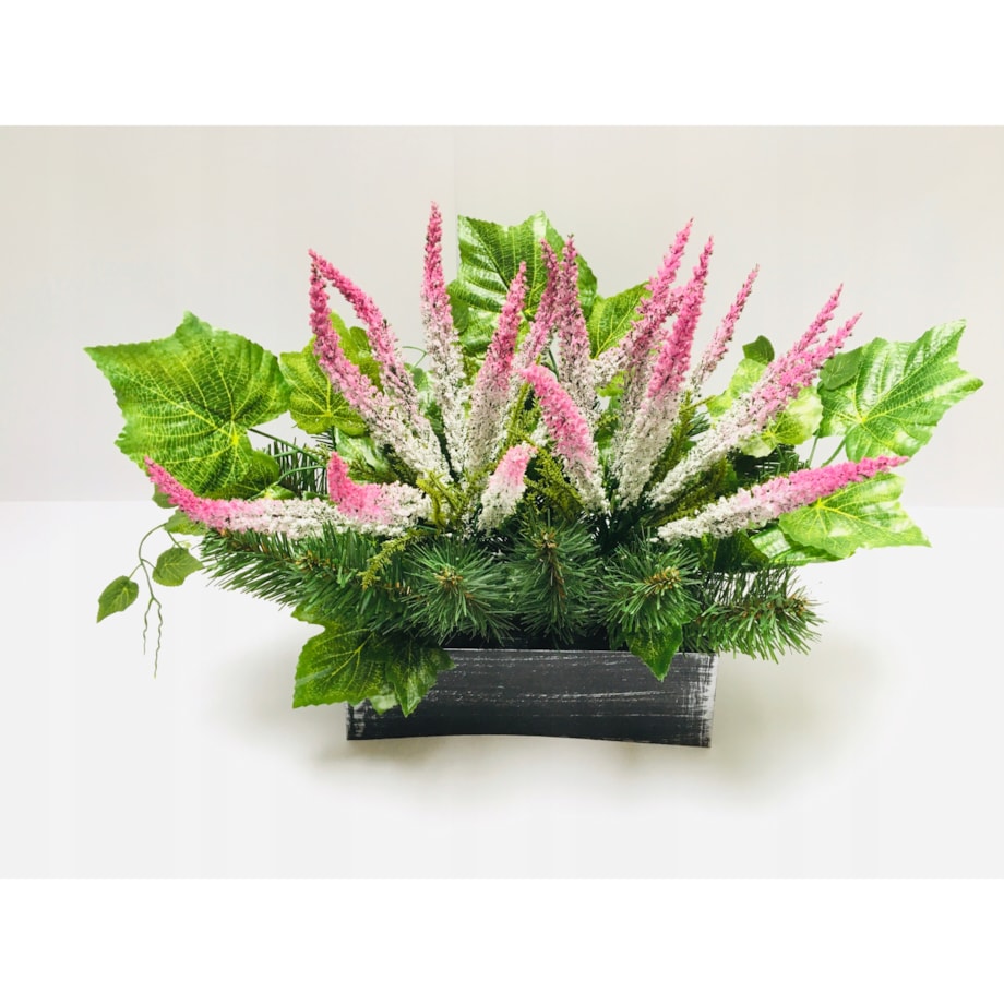 BUKIET STROIK WIĄZANKA SZTUCZNA W DONICY na cmentarz bliskich wrzos pomnik